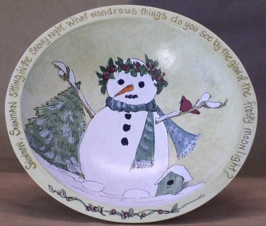 Painted wood bowl Snowman